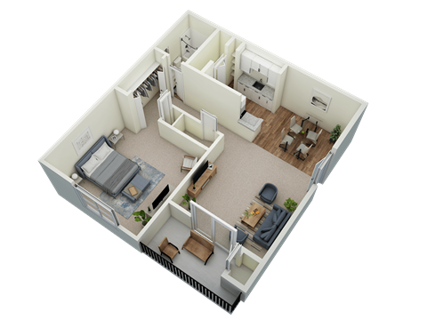 Floor plan for 1 bed, 1 bath, 780 sqft
